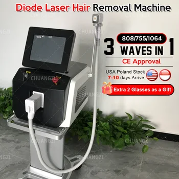 машина для удаления волос с лазерным диодом 808 нм, 3 Длины волны 755 нм, 1064 нм, Профессиональная Ручка для Удаления волос с Ледяным Титановым ЖК-дисплеем