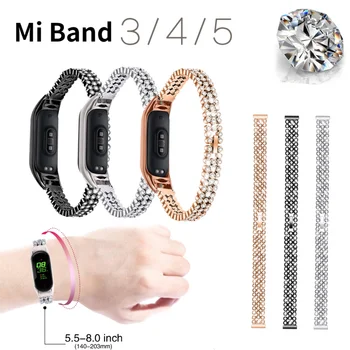 Металлический ремешок с бриллиантами, Mi Band 5 4 для Xiaomi band 4, браслет из нержавеющей стали, Браслеты, MiBand 3 4 Ремешка
