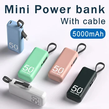 Мини Портативный Банк Питания 5000mAh 5V/2A Быстрая зарядка Powerbank Поставляется с кабелем TYPE C/LIGHTNING Для iPhone Xiaomi Samsung Huawei