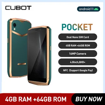 Мини-Смартфоны Cubot Pocket Android 11,0 Четырехъядерный 4 ГБ + 64 ГБ 4,0 Дюймовый Мобильный телефон 16 Мп Камера 3000 мАч Аккумулятор NFC Мобильный Телефон