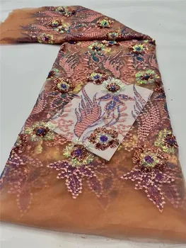 Модная Африканская Тюлевая Кружевная Ткань С Блестками, Французский Вышитый Сетчатый Материал, Нигерийская Сетчатая Ткань Africain Tul Bordado DN18
