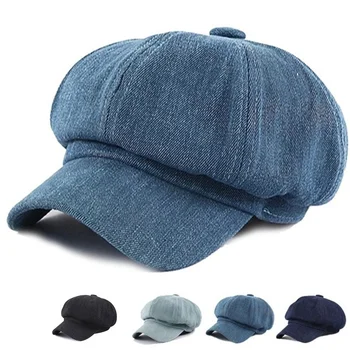 Модная осенне-зимняя Женская шапка-берет, Повседневная восьмиугольная кепка, Ретро Джинсовая шляпа Газетчика, Хлопковая шляпа, кепка-берет, кепка Casquette