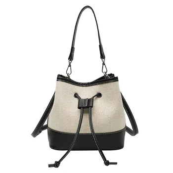 Модная сумка-мешок для женщин, сумки из холщовой искусственной кожи, лоскутная сумка на плечо, женские сумки через плечо на шнурке