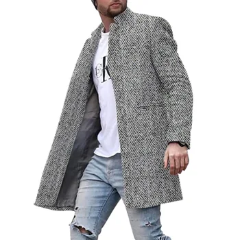 Модное мужское шерстяное пальто, ветровка средней длины, однотонный костюм, куртка с воротником, мужское длинное теплое пальто, кардиган с длинными рукавами, пальто, топ