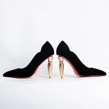 Модные Пикантные Туфли-лодочки на высоком каблуке, Женские черные туфли на шпильке, красные Низы, Острый носок, Кожаные Офисные танцевальные туфли для вечеринок, Женские