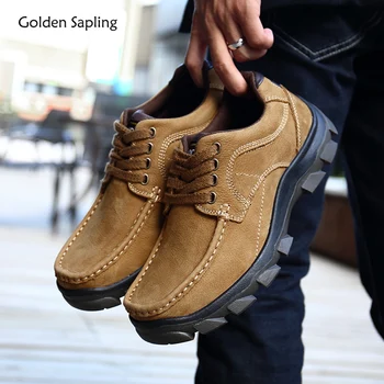 Мужская Повседневная обувь Golden Sapling в стиле Ретро для Треккинга на открытом воздухе, Модные Лоферы Из натуральной кожи, Мужская обувь Для Отдыха на Платформе