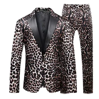Мужские костюмы с леопардовым принтом, Блейзер, Свадебные Смокинги, 2 предмета, пальто + брюки, одежда для выпускного вечера, куртка, Сшитый на заказ Уличный костюм