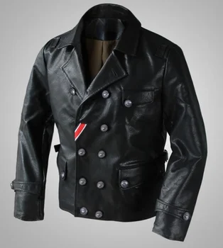 Немецкая военная куртка из искусственной кожи, мужское зимнее пальто, Винтажный пилот-бомбер, офицер