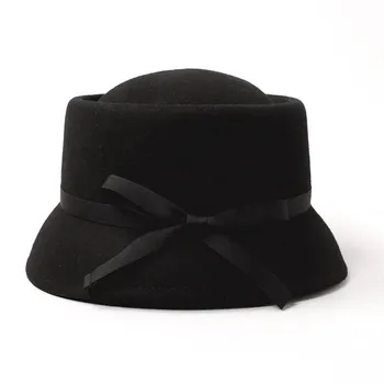 Новая зимняя шапка-клош из шерстяного фетра, Женская фетровая шляпа с асимметричными полями и лентой, Женская праздничная модная складная теплая шапка в стиле Дерби в церкви