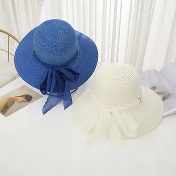 Новая летняя соломенная шляпа с широкими полями и бантом, модная женская Уф-панама, повседневные пляжные шляпы для отдыха на открытом воздухе