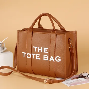 Новая модная женская сумка, женская новая однотонная сумка-тоут из искусственной кожи с надписью, простая повседневная сумка через плечо, большая вместительная ручная