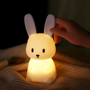 Новая силиконовая лампа с кроликом, светодиодный Милый ночник, сенсорный датчик, 7 Изменений цвета для детей, Прикроватная лампа для детской спальни, декор комнаты, подарок