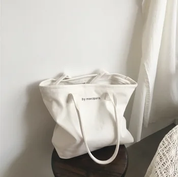 Новая тканевая сумка большой емкости, простая толстая холщовая сумка на плечо, портативная большая сумка для женщин, продуктовая сумка-тоут