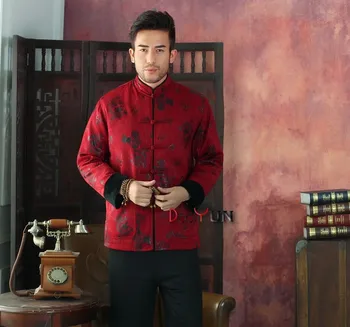 Новое поступление, красная китайская традиционная мужская куртка с воротником-стойкой, пальто с длинным рукавом, костюм эпохи Тан среднего возраста, Размеры S, M, L, XL, XXL, XXXL