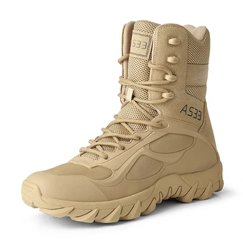 Новые Мужские кожаные ботинки в стиле Милитари Высокого качества, Брендовые, Тактические, мужские ботинки для боя в пустыне, Уличная обувь, ботильоны