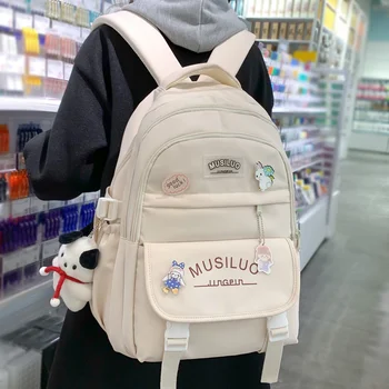 Новый корейский высококачественный водонепроницаемый нейлоновый женский рюкзак для девочек, дорожная сумка с кавайным значком, с буквенным принтом, с несколькими карманами, Большой школьный рюкзак