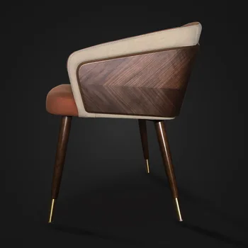 Обеденный стул, простой креативный стул, бытовой скандинавский ресторан, стул из массива дерева, табурет с кожаной спинкой, современный тканевый стул для отдыха