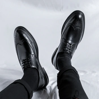 Обувь для костюма в деловом стиле с острым носком, модная дышащая корейская официальная кожаная обувь
