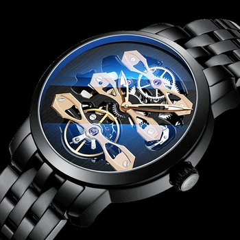 Оригинальные часы AILANG мужские автоматические механические часы с полым водонепроницаемым новым стальным ремнем деловые мужские часы