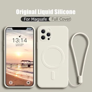 Оригинальный Жидкий Силикон Для Беспроводного Зарядного Чехла Magsafe Для iPhone 14 11 12 13 Pro Max XS X XR 8 7 Plus SE Чехол На Запястье