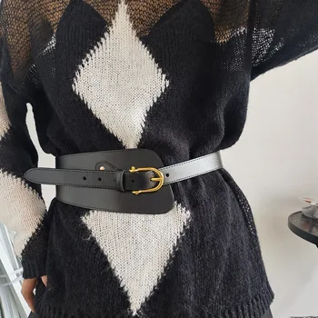 Осенне-зимний новый поясной чехол, женский винтажный черный Регулируемый широкий пояс с пальто, поясом для свитера в японском и корейском стиле