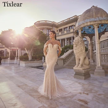 Очаровательные свадебные платья TIXLEAR Для Женщин, Русалка, без рукавов, расшитые бисером, великолепные свадебные платья, Vestidos De Novia