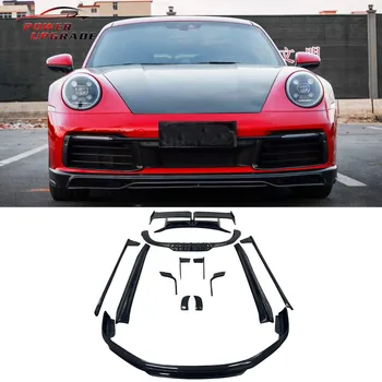 Передняя губа из углеродного волокна в стиле Techart, Передний бампер, задний диффузор, спойлер, боковая юбка Для Porsche 911 992 Carrera Body kit