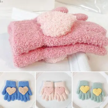 Перчатки с полными пальцами в форме Любви Для детей 1-3 лет, однотонные для мальчиков и девочек, Перчатки с пятью пальцами, Утолщенные варежки
