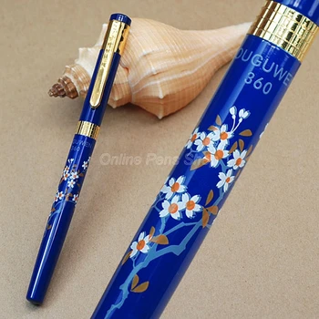 Перьевая ручка Jinhao Metal Blue M с пером 0,5 мм с рисунком вишневого цвета JF003