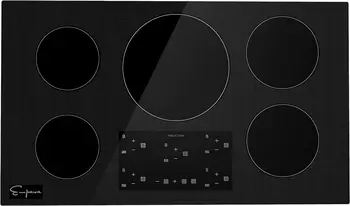 Плита Индукционная Варочная панель с 5 конфорками повышенной мощности, гладкая поверхность, стеклокерамическое стекло черного цвета, 36 Дюймов