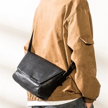 Повседневная мужская черная сумка через плечо из натуральной кожи на открытом воздухе, модная роскошная сумка-мессенджер из натуральной мягкой натуральной воловьей кожи
