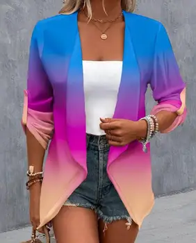 Повседневная одежда в стиле литературного ретро, Женская мода 2023, Офисный Открытый Спереди Новый Повседневный Элегантный топ цвета радуги