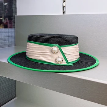 Повседневная пляжная шляпа, Женские солнцезащитные шляпы, цветная лента с зелеными полями, праздничное Фото Оптом
