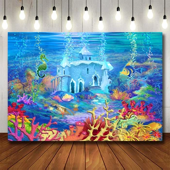 Подводный замок, фон для фотосъемки в аквариуме на морском дне, Детский душ, декор для вечеринки по случаю дня рождения, фотофон, студийная будка