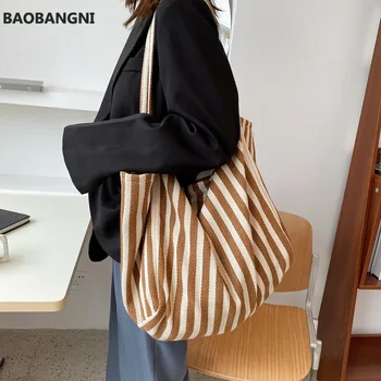 Полосатые холщовые сумки для покупок через плечо для женщин, зимняя трендовая дизайнерская сумка, женская сумка-тоут большой емкости