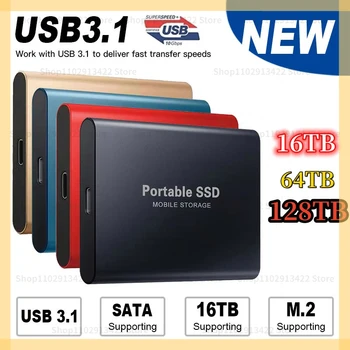 Портативный SSD Внешний твердотельный накопитель 2 ТБ 64 ТБ 128 ТБ Высокоскоростной внешний жесткий диск M.2 С интерфейсом USB 3.1 Диск массового хранения
