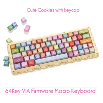 Проводная Горячая замена 64 Клавиш, печенье, Милая клавиатура, Акриловый слой ЧЕРЕЗ Макро RGB, Механическая игровая программирующая клавиатура с колпачком для ключей