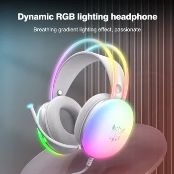 Проводные наушники с цветным световым эффектом RGB, Стереофонический объемный звук с микрофоном, 360-градусный стереофонический объемный звук, Наушники для игр