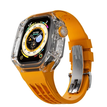 Прозрачный чехол для Apple Watch Ultra с силиконовым ремешком 49 мм для iWatch Series 8 7 SE 6 5 4, резиновый ремешок для корпуса 45 мм 44 мм