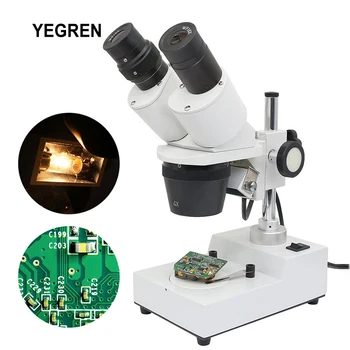 Промышленный стереомикроскоп 20X 30X 40X Бинокулярный микроскоп с верхней галогенной лампой или без нее для обнаружения отпечатков пальцев