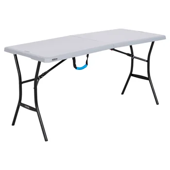Раскладывающийся пополам стол длиной 5 футов, серый Складной стол для пикника, стол для кемпинга, дерево
