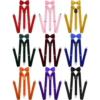 Регулируемые Эластичные Подтяжки в стиле Y-образной спинки и Забавные галстуки-бабочки с металлическими зажимами, Y-образные подтяжки шириной 1 дюйм для мужчин и женщин