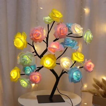 Рождественское украшение, подарок для детской комнаты, освещение в виде цветка розы, Украшение дома, светодиодная настольная лампа, Дерево в виде цветка розы, USB Ночные светильники