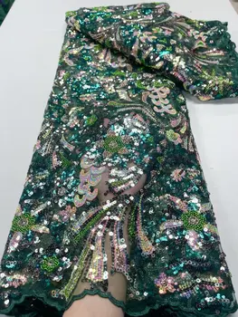 Роскошная африканская кружевная ткань с пайетками Высокого качества 2023, вышивка из тяжелого бисера, французский тюль, кружевное нигерийское свадебное платье