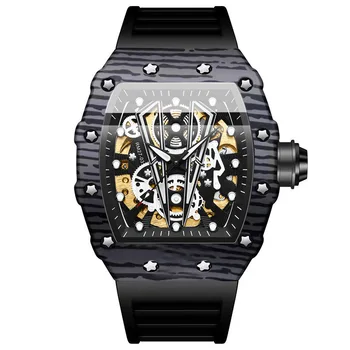 Роскошные брендовые автоматические часы Tonneau, Мужские Повседневные спортивные наручные часы с резиновым ремешком, Светящиеся водонепроницаемые механические часы Mille 50 мм