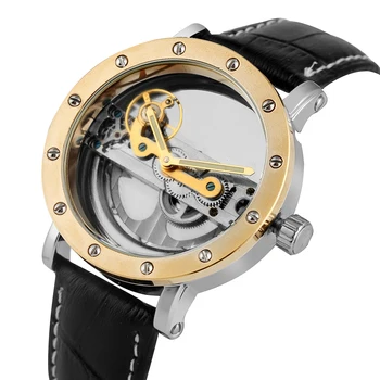 Роскошные полые автоматические часы, механические мужские черные кожаные наручные часы с прозрачным скелетом, деловые повседневные часы с автоподзаводом