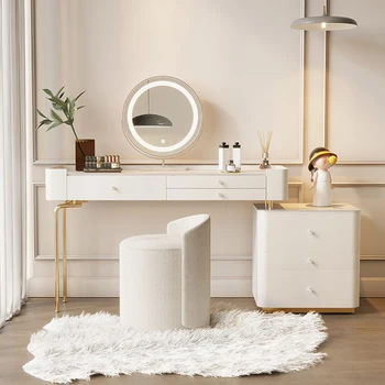 Роскошный туалетный столик с зеркалом, Европейские компьютерные органайзеры, Туалетный столик для хранения, Белая мебель в скандинавском стиле Penteadeira