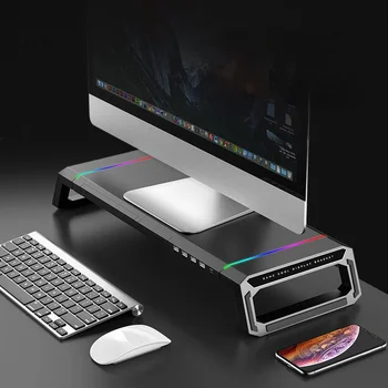 Складная подставка для монитора T1 Повышенной четкости с 4 USB-держателем для мобильного телефона, выдвижной ящик для хранения, универсальный держатель для ноутбука, RGB коврик для мыши