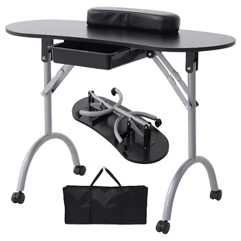 складной маникюрный стол с черной сумкой, салонный маникюрный стол, черный маникюрный стол с вытяжным вентилятором