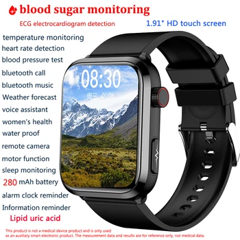 Смарт-часы ECG + PPG с уровнем глюкозы в крови, Мужские Часы с Bluetooth-вызовом, Термометр, Мониторинг сердечного ритма, мочевой кислоты, липидов, Спортивные умные часы
